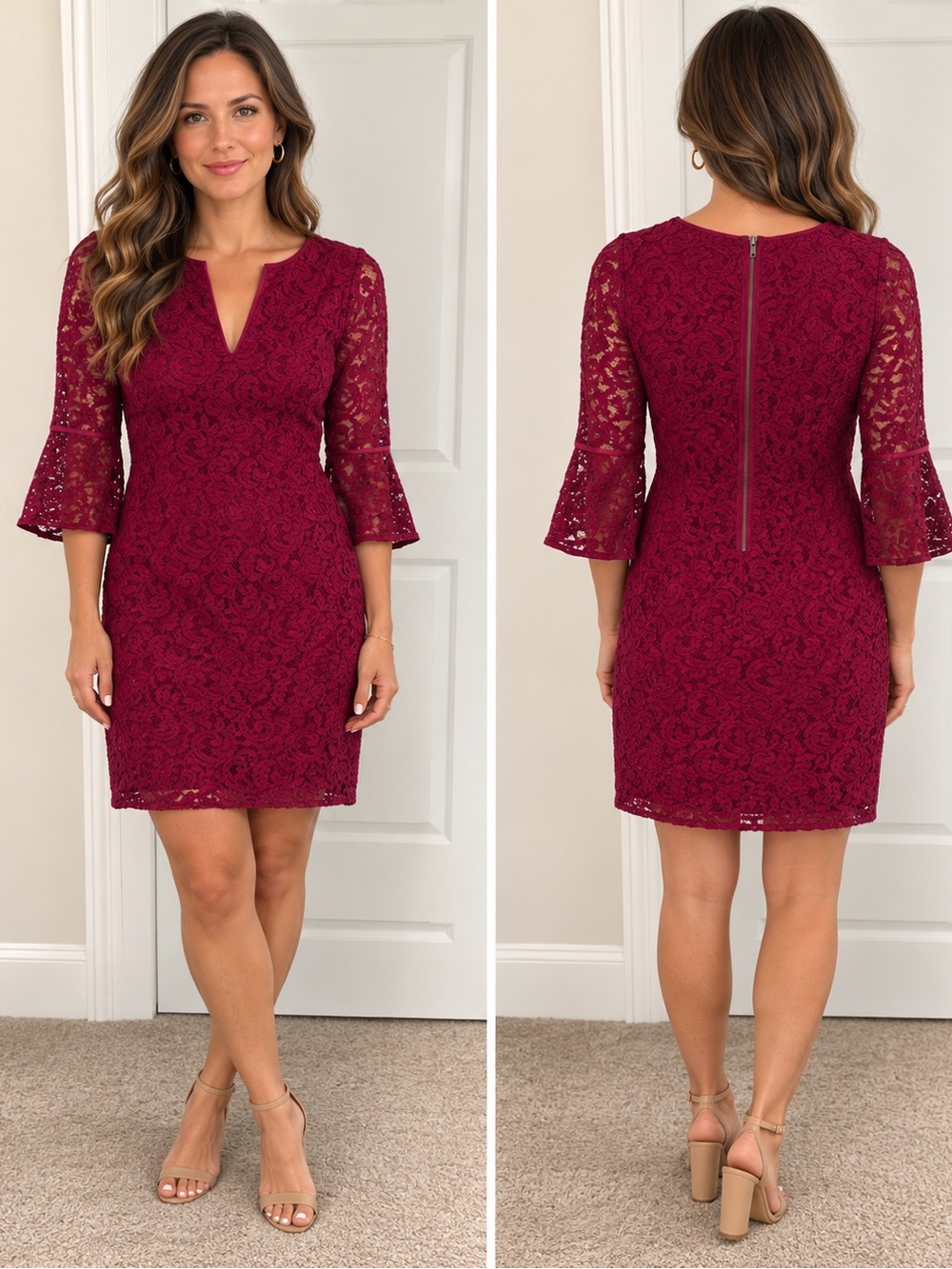 Adrianna Papell Burgundy Lace Shift Dress